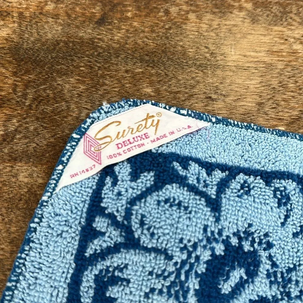 Surety Deluxe Towel Set Vintage Cotton USA Bath Towel Washcloth Blue Floral